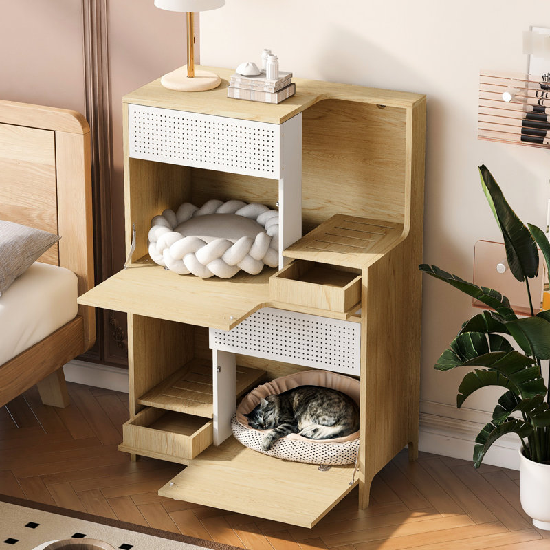 Table d'appoint moderne avec litière 2-en-1 pour chats de petite à moyenne taille