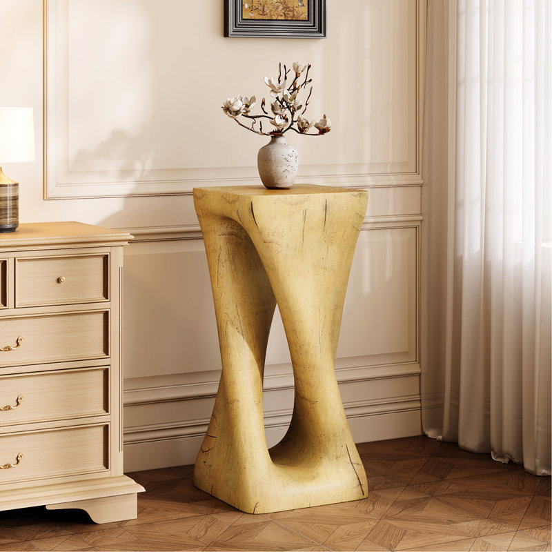 Table d'appoint Twist Shape, décoration décorative pour l'intérieur et l'extérieur, béton léger, texture semblable au bois, couleur naturelle, patio, balcon, côté piscine, sans assemblage, hauteur de 26,8 po, dimensions de 12,5 po