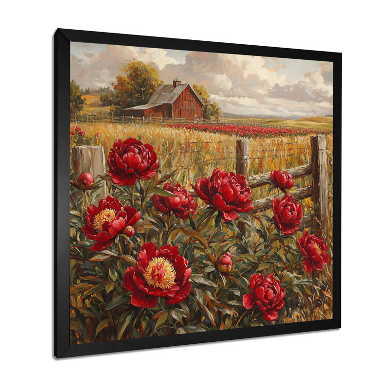 Dahle, rétro pivoines rouges par The Barn II - pivoines, art mural, Reproduction encadrée d'une seule photo