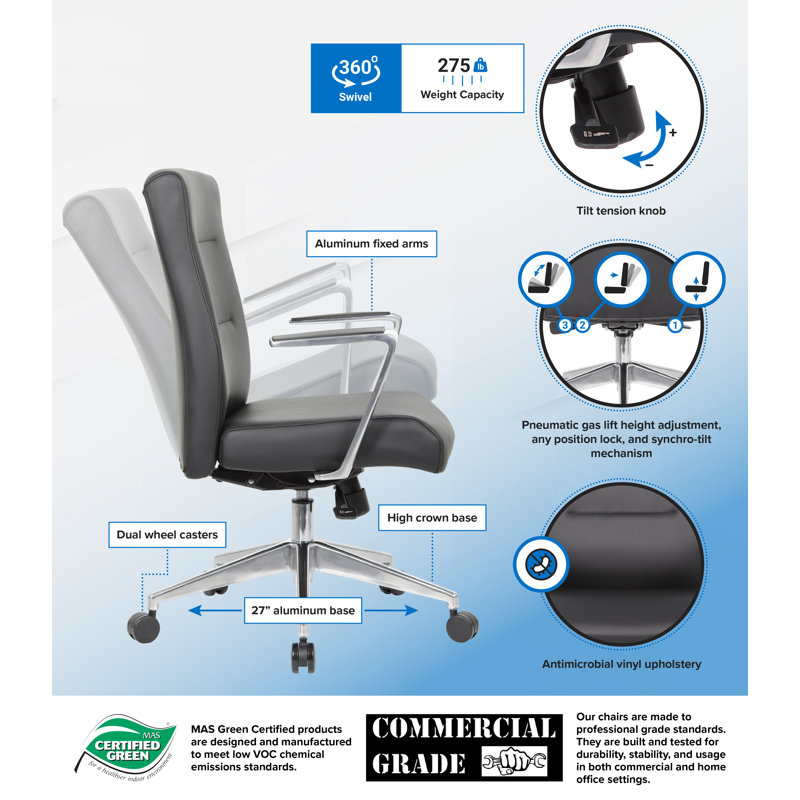 Black Vinyl Executive Swivel Conference Chair with Metal Base
