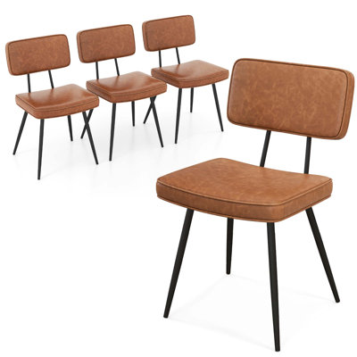  Dining Chairs Set of 4 w/ PU Leather Cover Filled Sponge Waterfall Seats Brown