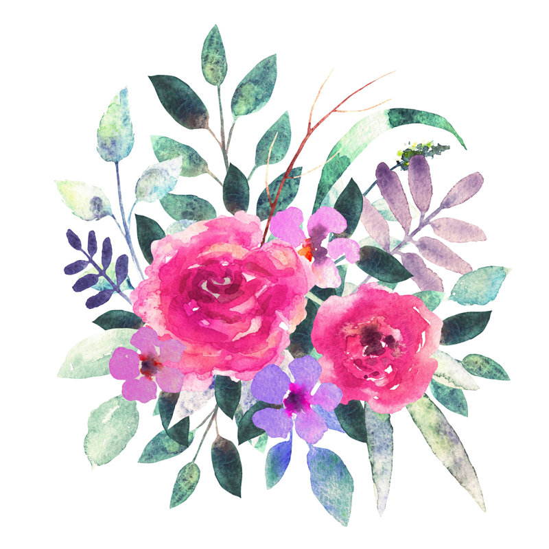 Bouquet de fleurs - peinture sur toile tendue, H 12 po x l 12 po