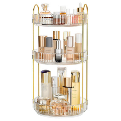 360Â° Rotating Makeup Organizer, 3 Tier Spinning Perfume Skincare Organizer Large Capacity Cosmetic Storage For Bathroom, Vanity, Countertop, Clear -  Everly Quinn, 3A16883567D443EAA9E5F92AB73A3449