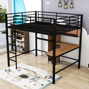 Airi Full Size Metal Loft Bed With L -Shaped Desk And Shelves (incomplete, shelve only) 