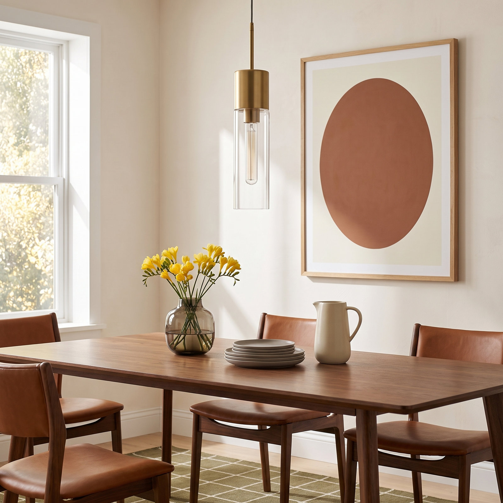 Hubbard Single Light Glass Dimmable Pendant, Brass, Clear