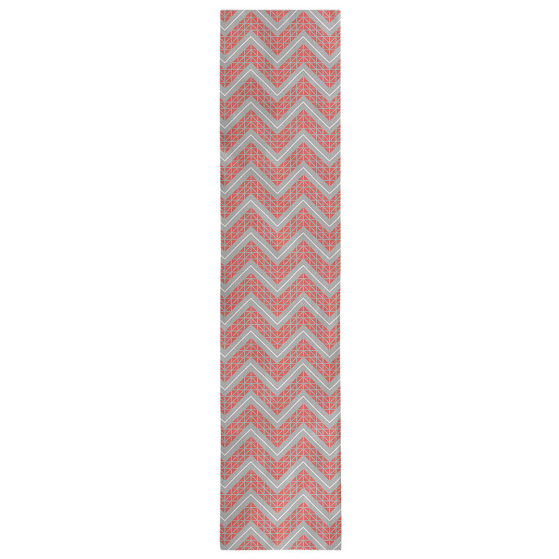 Stephenie Classic Hand Drawn Chevron Table Runner, 16" x 72", Dark Red/Gray