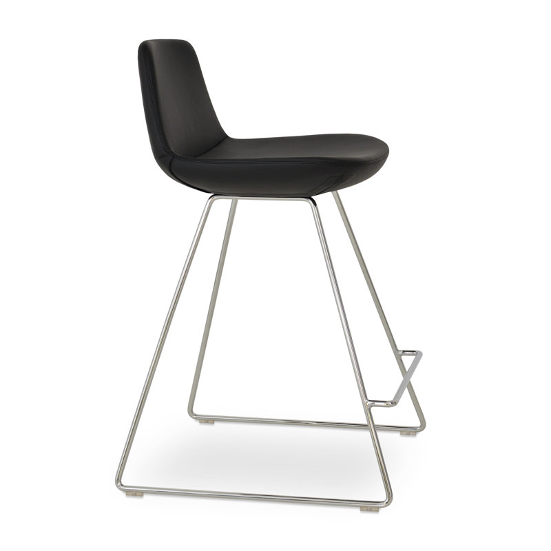 Pera Bar & Counter Stool, Black Faux Leather, Counter Stool (24" Seat Height)