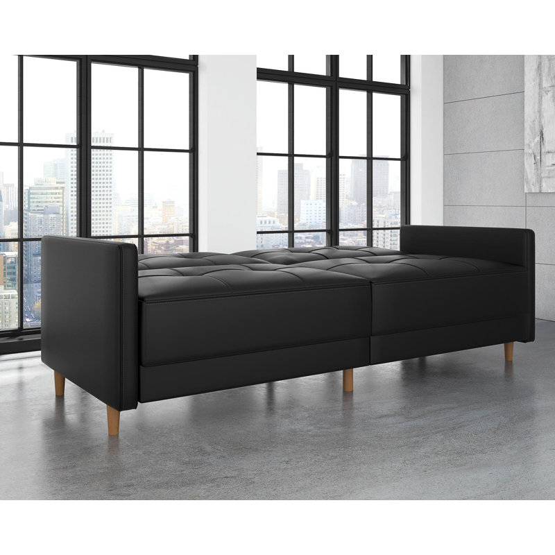 Benitez Twin 76'' Faux Leather Convertible Sofa, Black