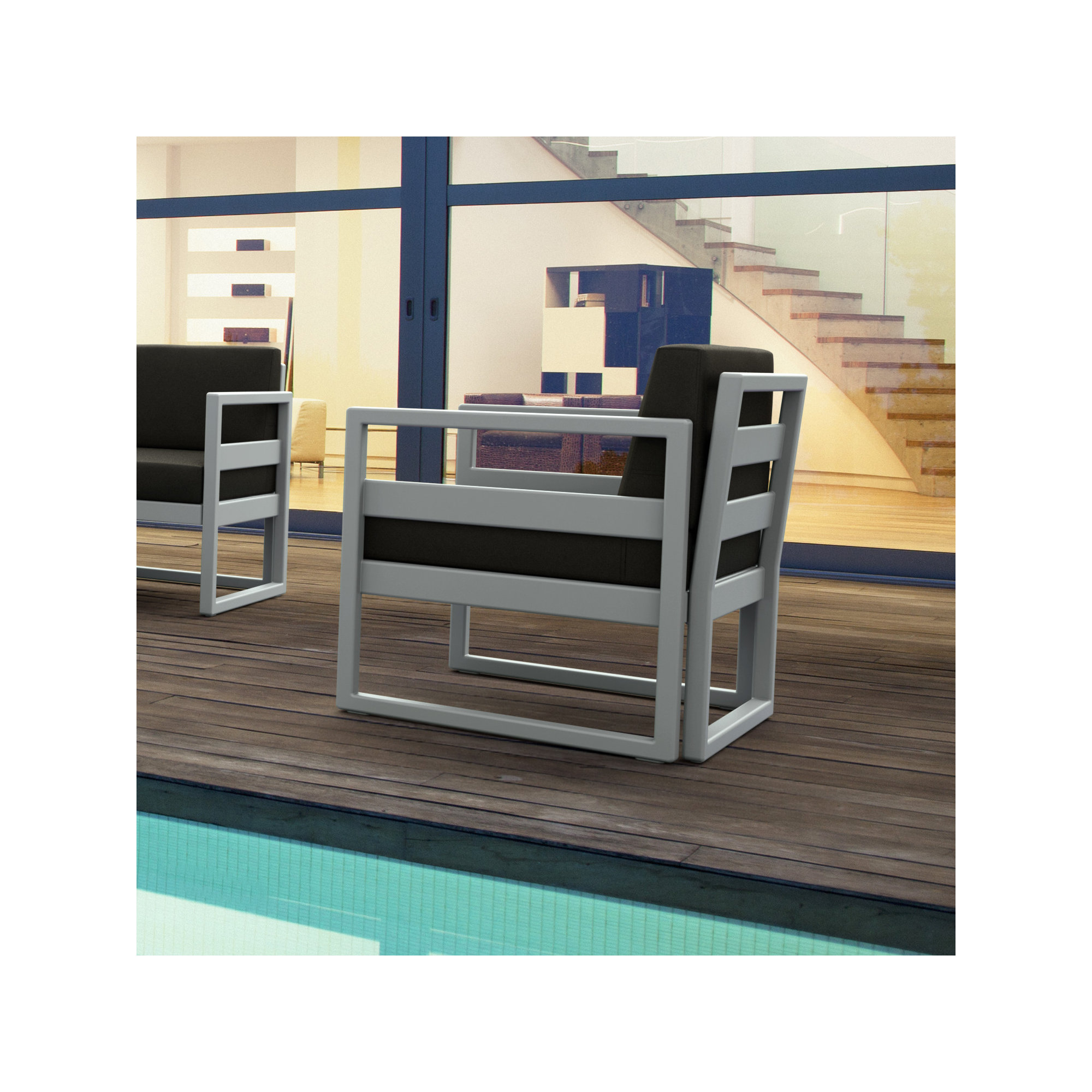 Lane Outdoor Lounge Chair, Charcoal, Silver/Gray