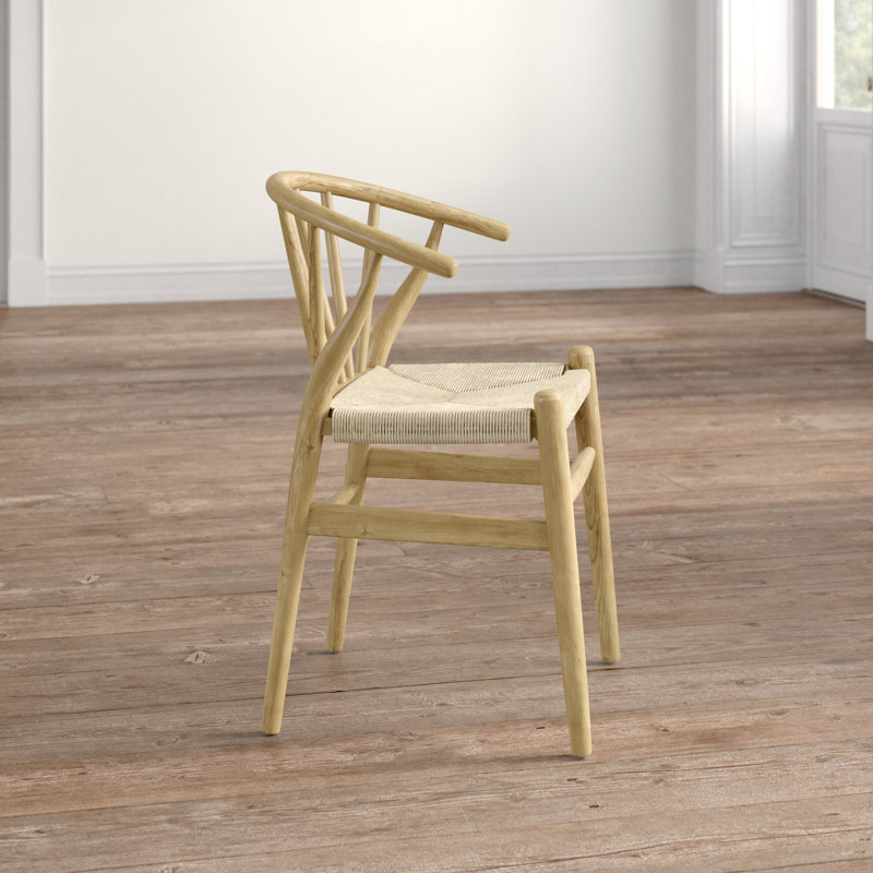 Natural Wood and Cane Slat Back Dining Side Chair