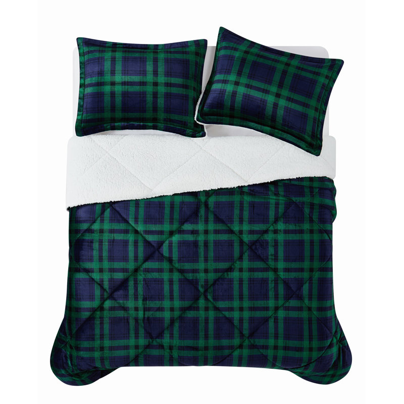Truly Soft Cuddle Warmth Tartan Plaid Comforter Set, Queen Comforter + 2 Queen Shams, 3