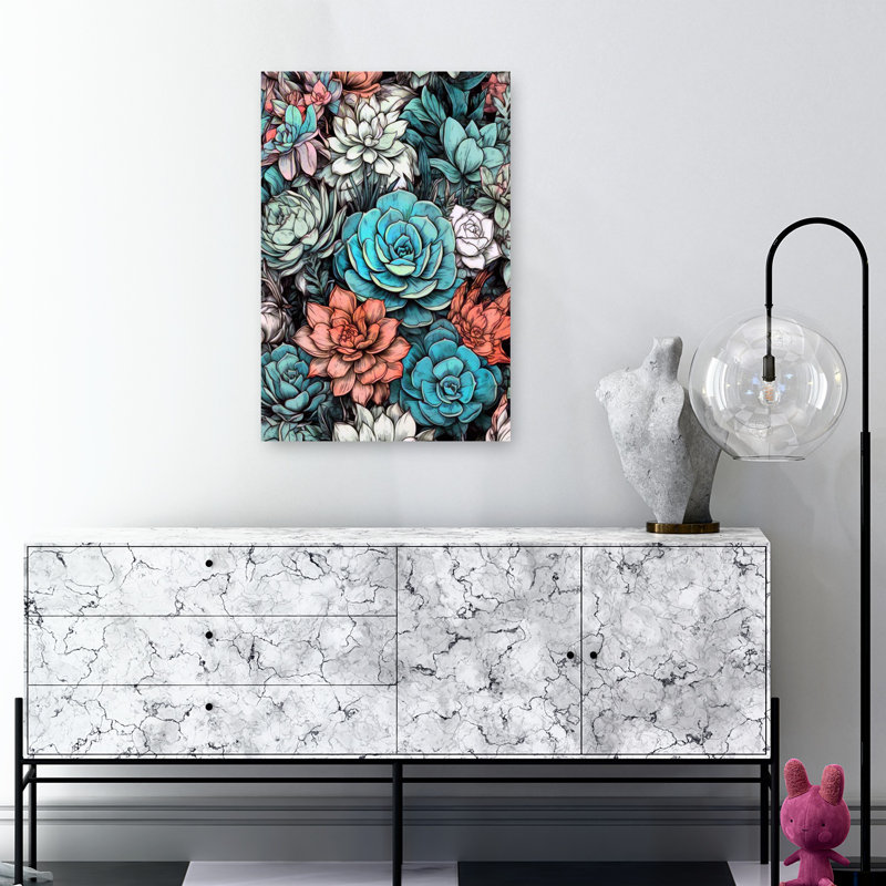 Bleu sarcelle et corail, H 36 po x l 24 po