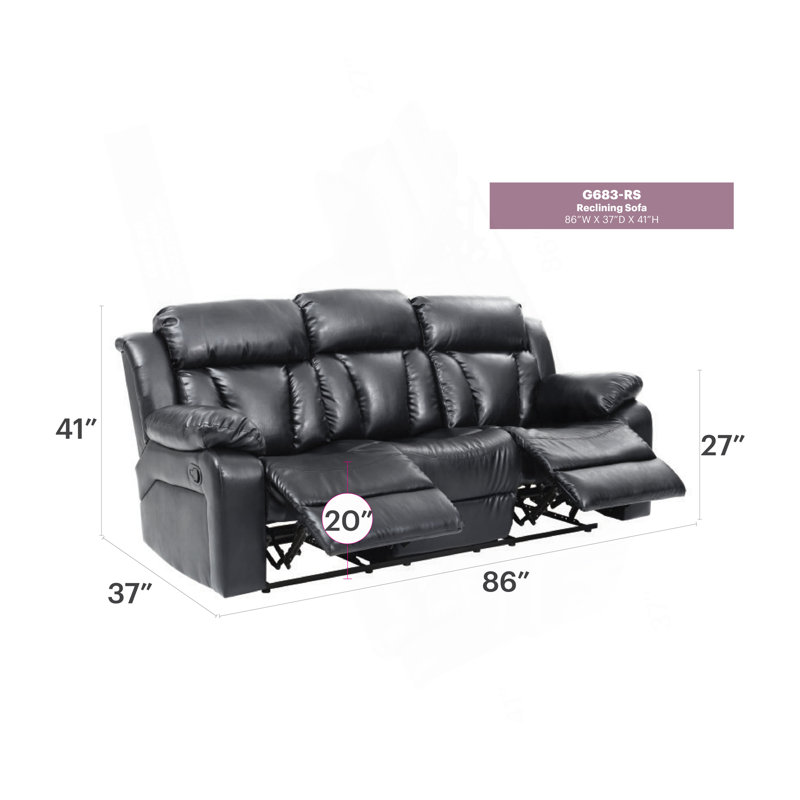 Canapé inclinable Glory Furniture Daria, noir, Noir
