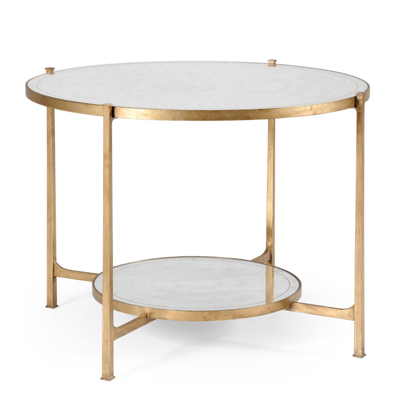 Luxe Round Glass Dining Table, Gilded Iron