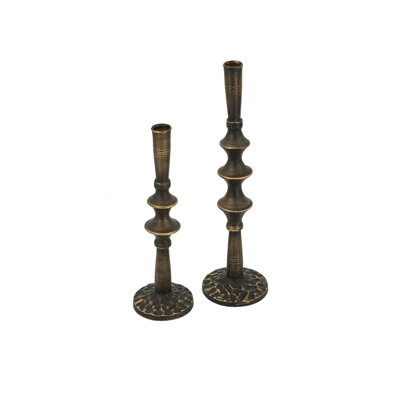 Set of 2 Sculptural Black Iron Candle Holder, S: 3.9x3.9x13.8" L:3.5x3.5x11.2"