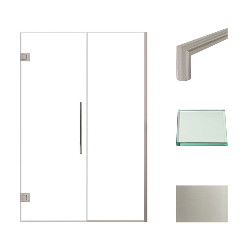 Porte de douche à charnière en acier inoxydable brossé avec verre transparent Transolor Elizabeth l 50,5 po x H 76 po