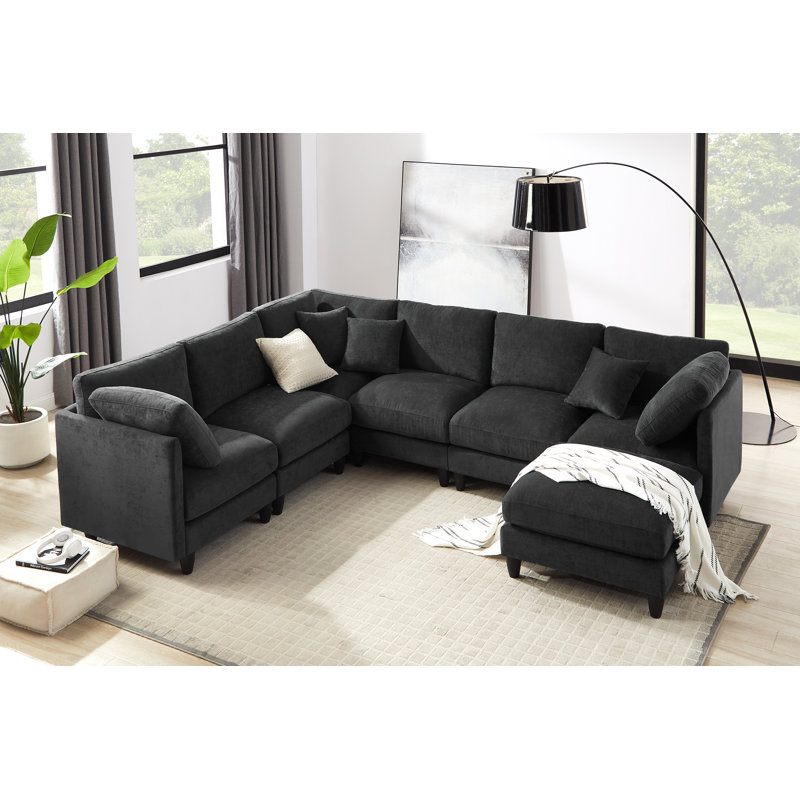 Canapé modulaire modulaire, canapé convertible Canapé modulaire avec repose-pieds, Chenille noir
