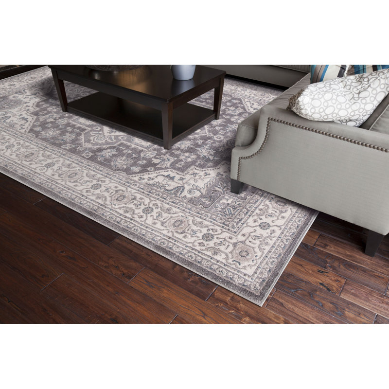 Tapis oriental gris tissé à la machine, Rond 7 pi