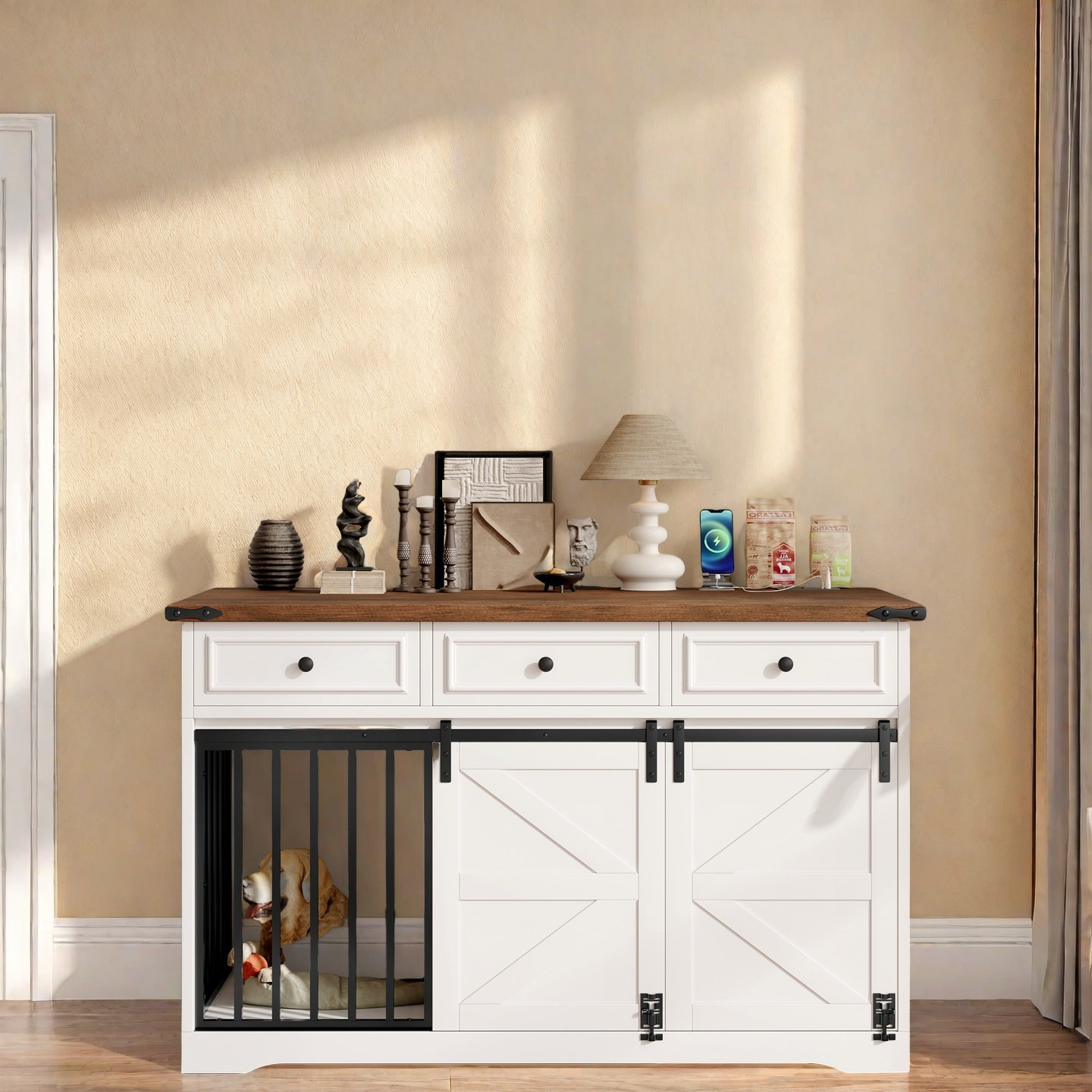 Faux Leather Dog Crate Display Cabinet photo
