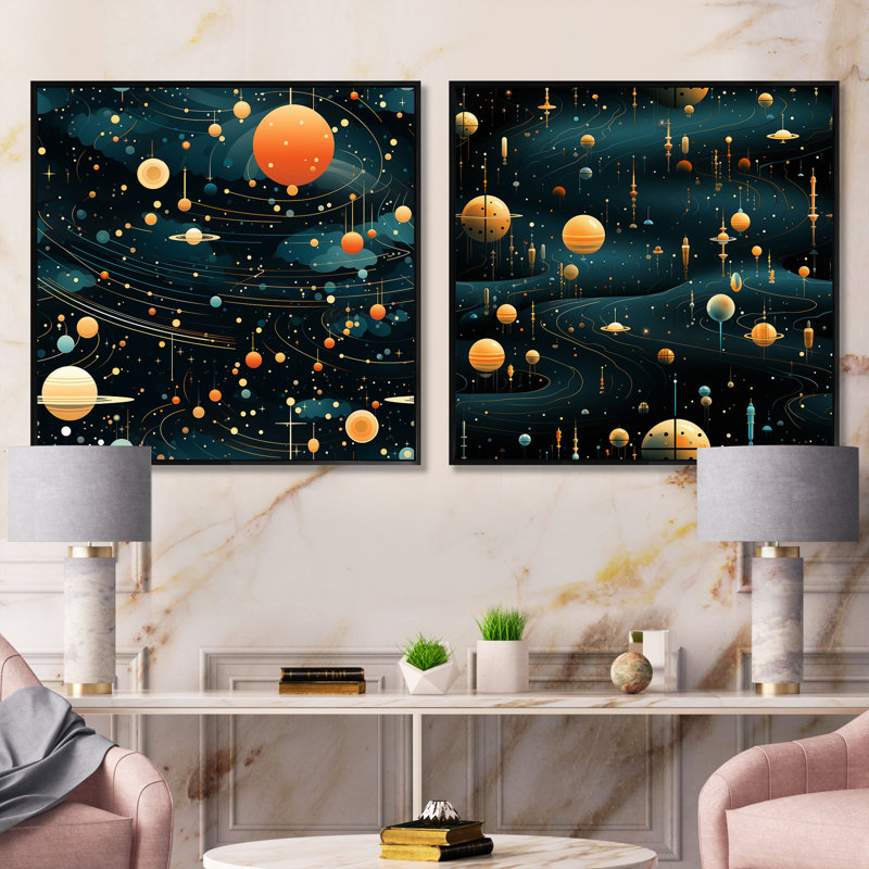Knapen - Ensemble de 2 collages carrés abstraits, Cadre flottant noir, H 16 po x l 33 po