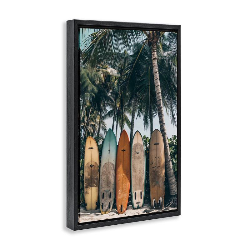 Cadre flottant de planche de surf rétro, design par LSR Design Studio, Cadre flottant noir de jais, H 25 po x l 17 po