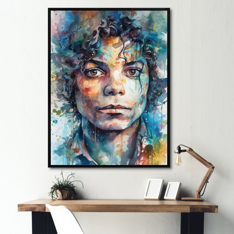 Jackson - Illustration de célébrités, impressions sur toile, H 20 po x l 12 po, Cadre flottant noir