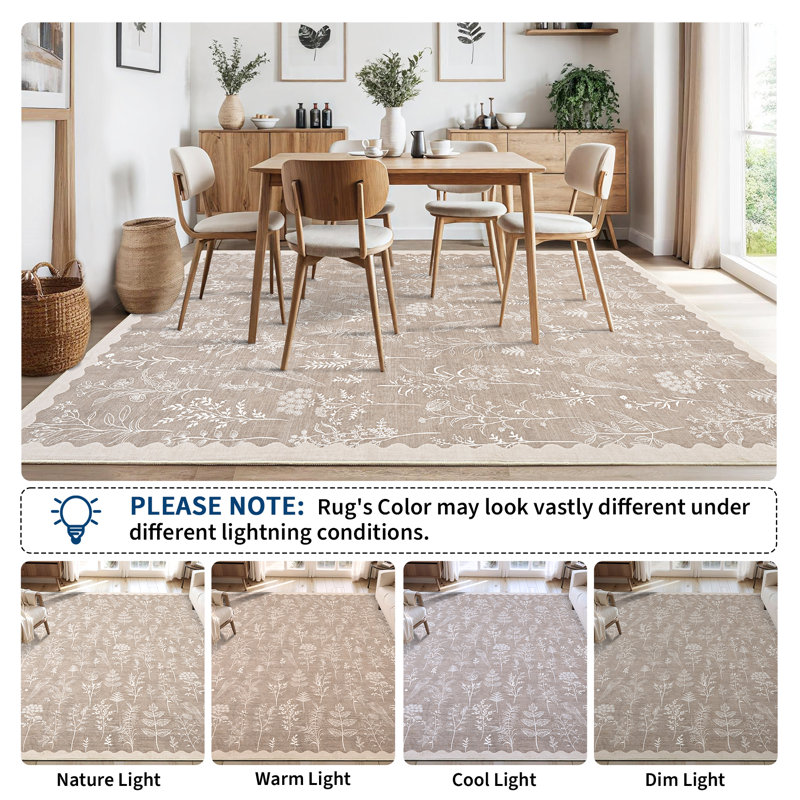 Colorful Floral Machine Washable Rug for Living Room Low Pile Foldable Thin Non Slip Carpet Stain Resistant Non Shedding Floor Cover for Kids Bedroom Nursery
