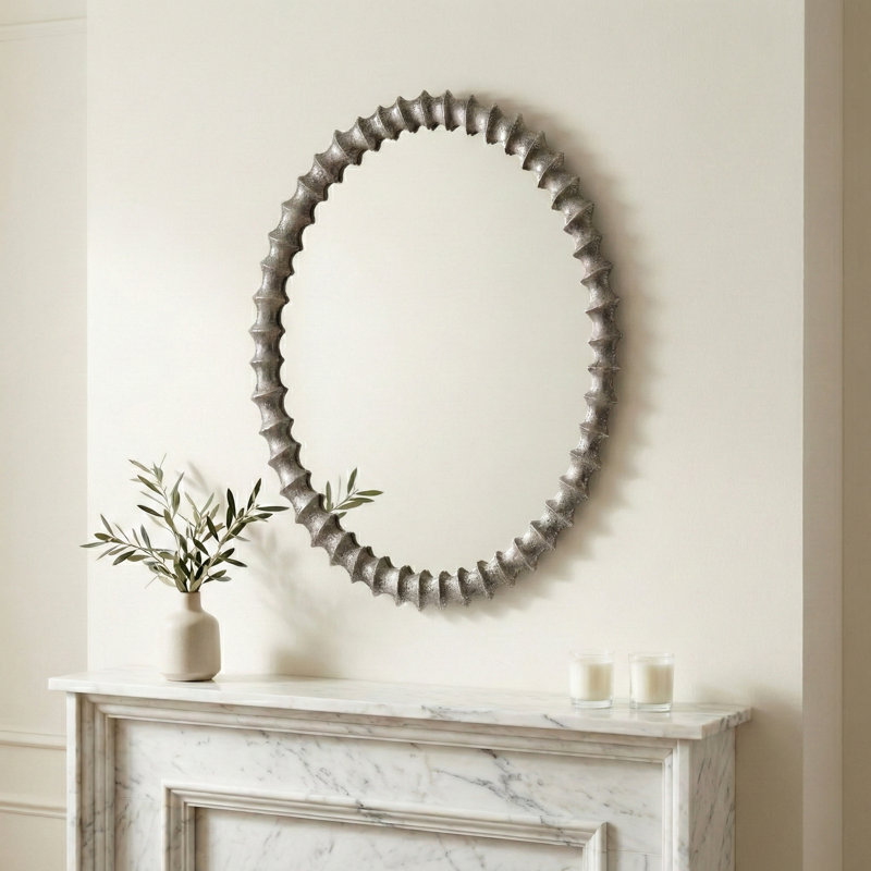 Miroir mural moderne avec cadre en métal texturé pour comptoir de salle de bain