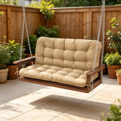 Coussins de balançoire d'extérieur imperméables: Coussin de balançoire noir 60 po x 40 po avec dossier - 2 places avec 8 attaches antidérapantes et coussin de protection contre les rayons UV pour patio, jardin, porche, balcon