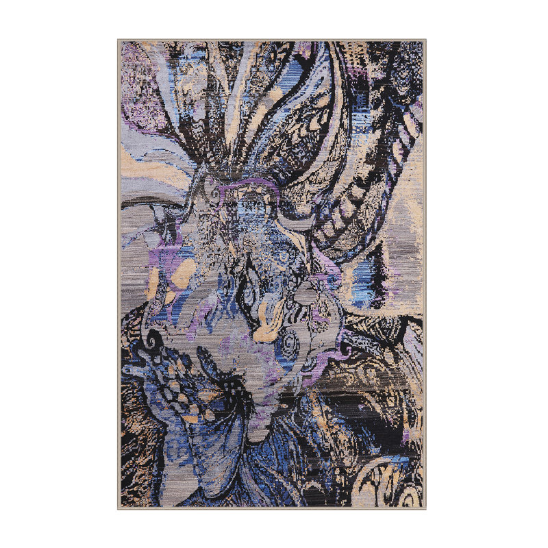 Tapis noir / beige / bleu Hannasville, Rectangle 2 pi x 3 pi