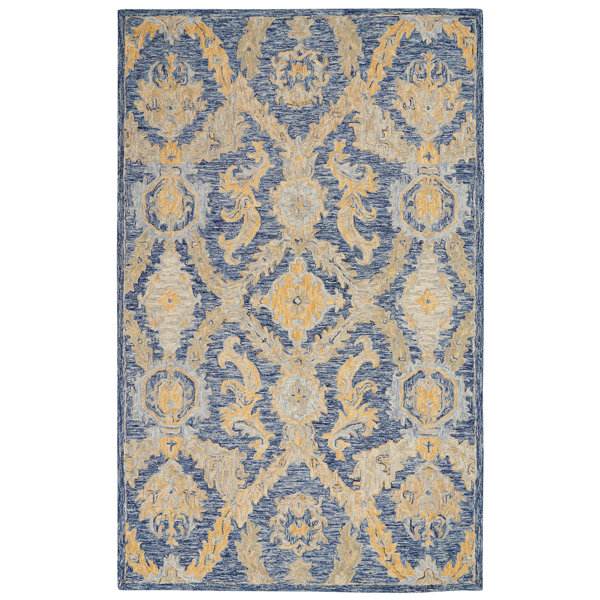 Canora Grey Giovannie Hand Hooked Wool Blue/Yellow Rug | Wayfair