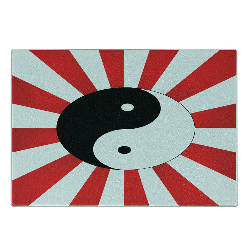 Planche à découper Ambesonne Ying Yang en verre trempé soleil chinois noir blanc rouge
