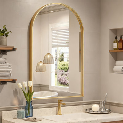 Axia 40''x24'' Metal Arch Wall Mounted Mirror for Bathroom, Living Room, Entryway