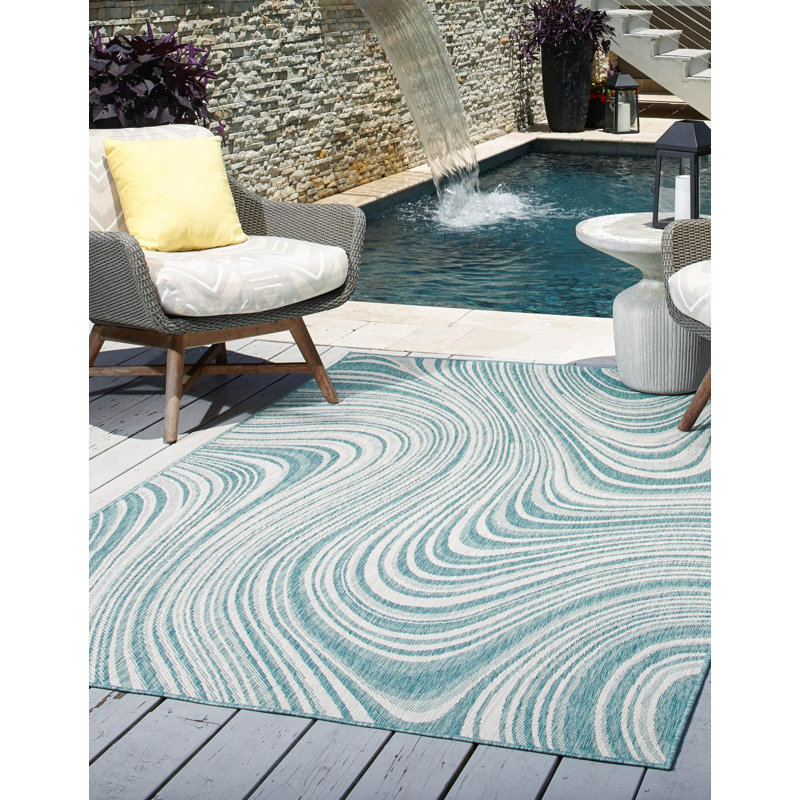Tapis intérieur / extérieur bleu clair Richael, Rectangle 8 pi x 11 pi 4 po