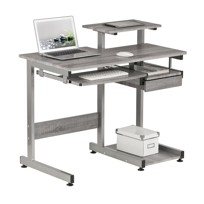 Inbox Zero Complete Computer Workstation Desk, Grey/Silver