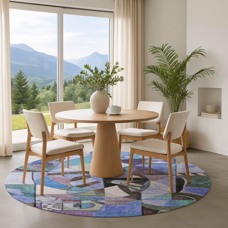 Premium Machine Washable Lubbers AMF1758 Abstract Rug, Round 8'