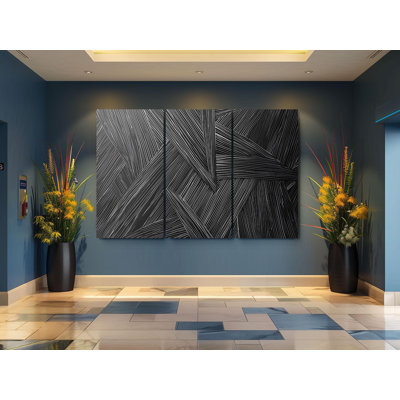 «Triptych Canvas Wall Art - Black and White Abstract Line Triptych Canvas Art Art - Minimalist Modern Wall Decor for Home and Office Spaces, Reproduction de peinture