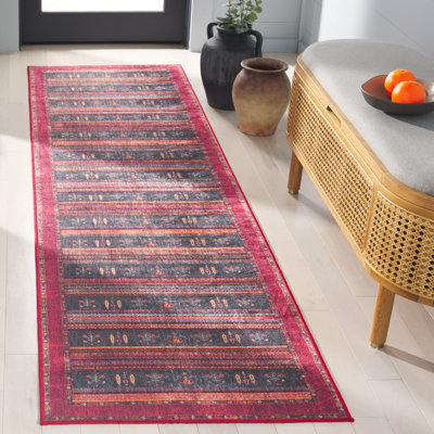 Daveonte Orlando Felt/Velvet/Laminated Film Machine Washable Southwestern Rug in Rust/Blue