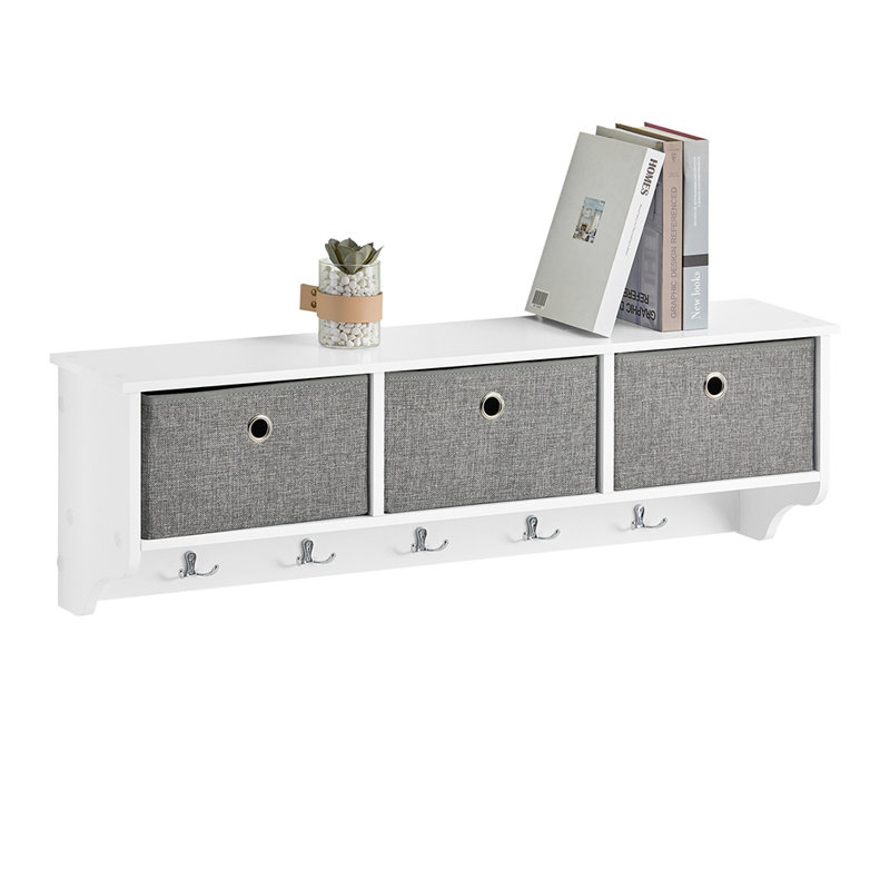 Huseyn Wall Mounted Coat Cubby Shelf with Hooks, White