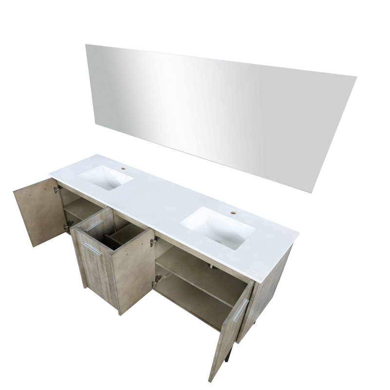 Lancy 72 in W x 20 in D Double Bath Vanity Top and Mirror, White Cultured Marble