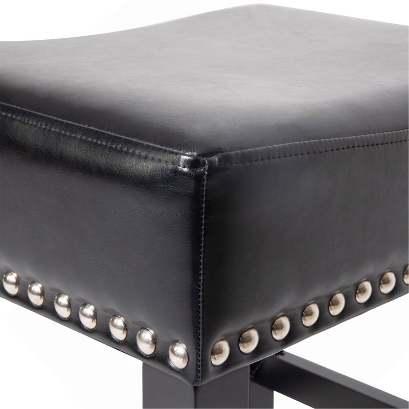 Ensemble de 2 tabourets de comptoir en cuir 26 po, 2 pièces, Noir