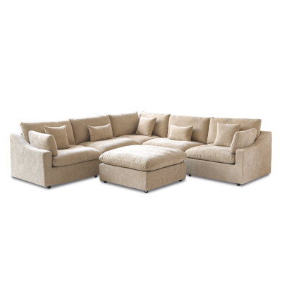 6 - Piece Slipcovered Sectional With Ottoman