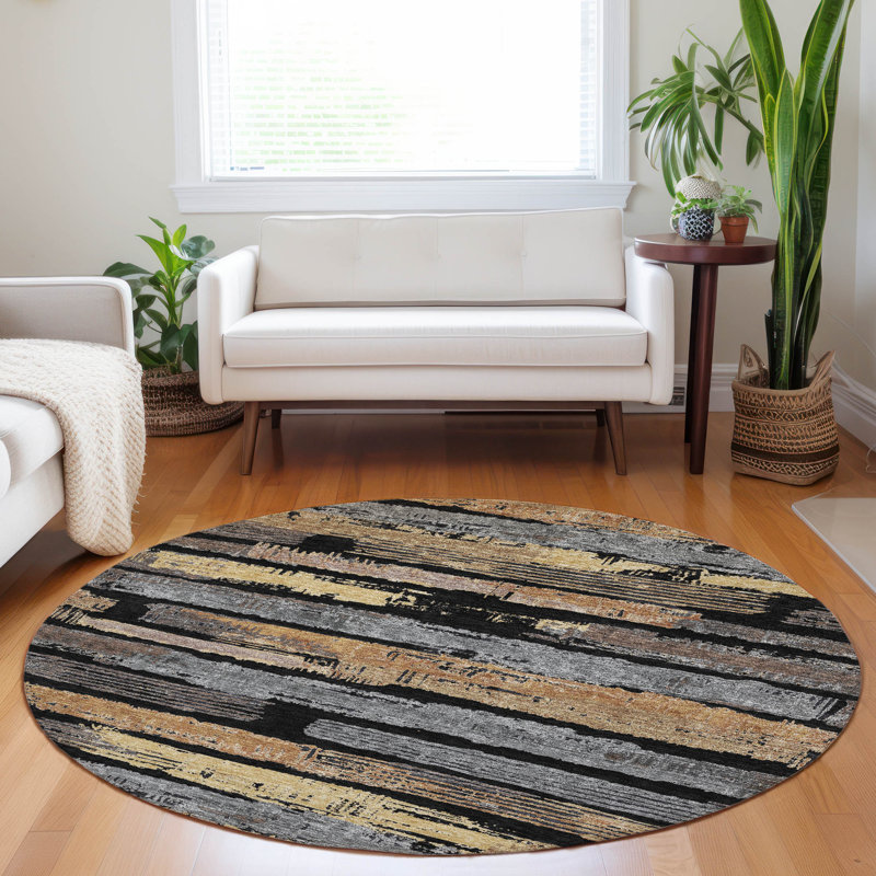 Tapis noir intérieur / extérieur lavable à la machine Cinead ACN1665, Rond 8 pi