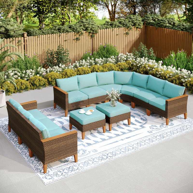 Ensemble de conversation modulaire avec coussins Salem, Bleu