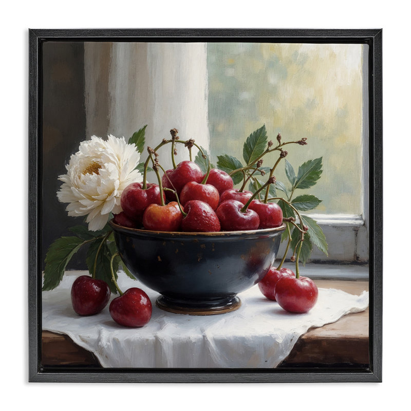 Cadre flottant Cherry & Blossom Still Life, Cadre flottant noir de jais, H 18 po x l 18 po