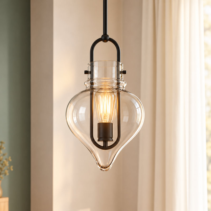 Luminaire suspendu moderne en verre transparent mat 9 po, lanterne 1 lumière, H 16,5 po x l 9 po