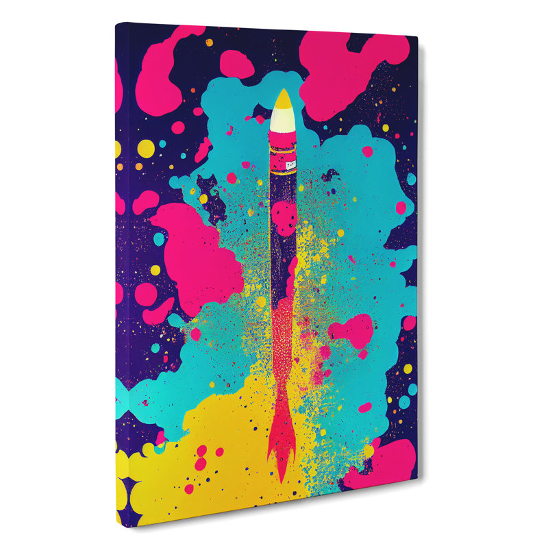 Paint Splashed Spaceship Rocket No.4 Abstract - Wrapped Canvas, 60cm H x 40cm W x 3cm D