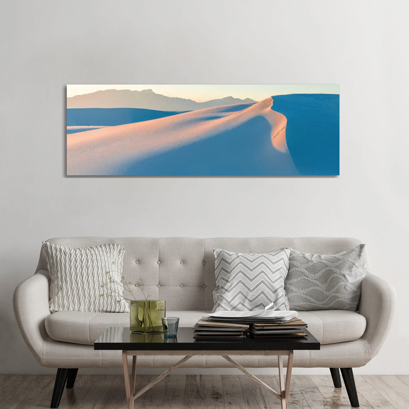 White Gypsum Sand Dunes In Desert And Under Clear Sky, White Sands National Monument, New Mexico, USA - Wrapped Canvas Panoramic Print