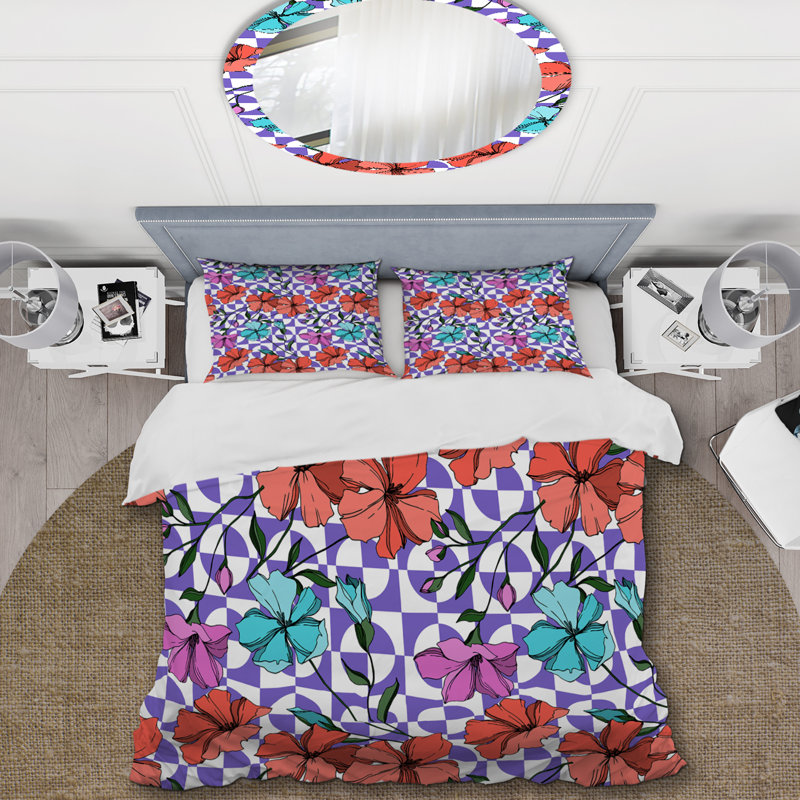 Fleurs sur fond mauve et blanc - Ensemble de housse de couette Cabin & Lodge