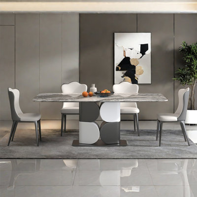 Brown Luxury Marble Rectangular Dining Table Sets